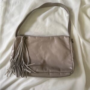 HOBO Taupe Leather Shoulder Bag with Tassel